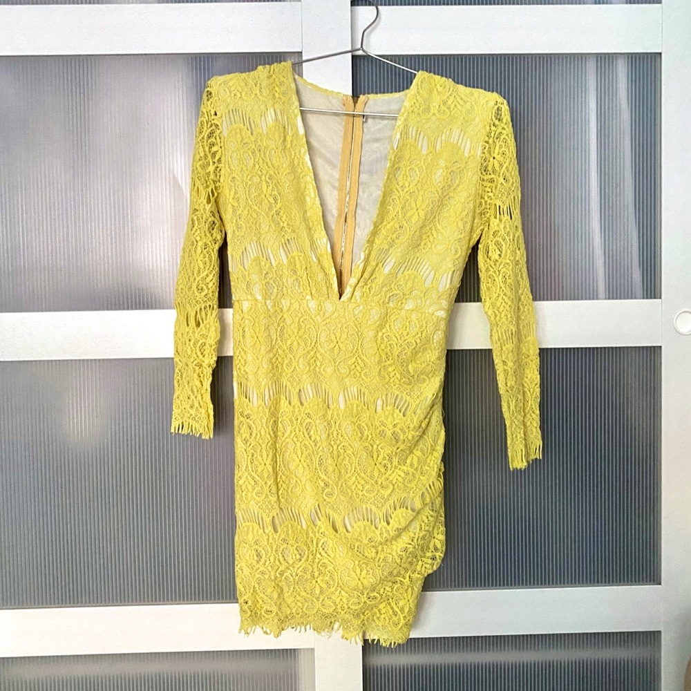 Sexy Yellow Lace Deep Plunge Dress US M